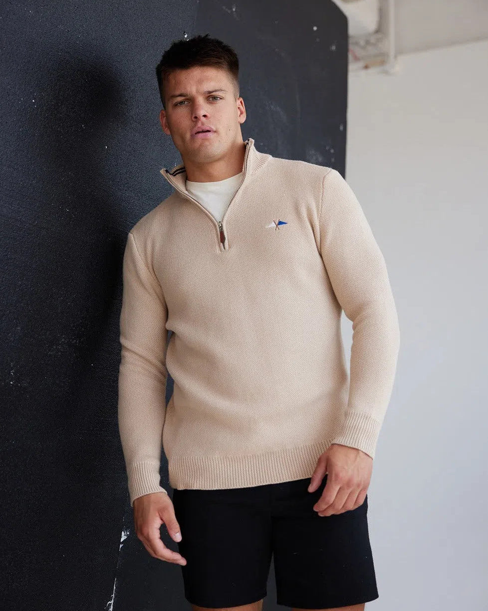 Knit 1/4 Zip Beige