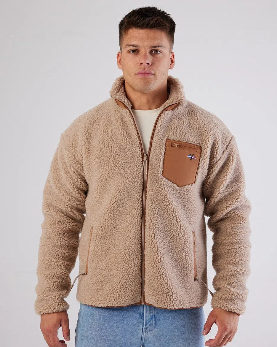 Sherpa Full Zip Fleece Coffee Jacket