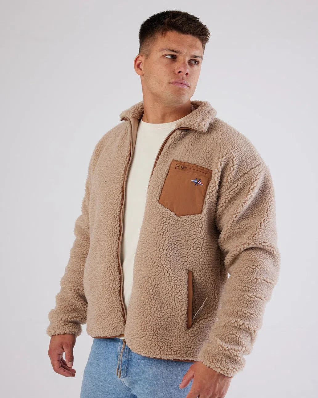 Sherpa Full Zip Fleece Coffee Jacket